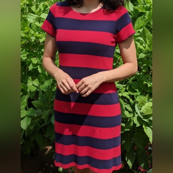 Talbots Red & Navy Striped Sheath Dress - Picture 1 of 10